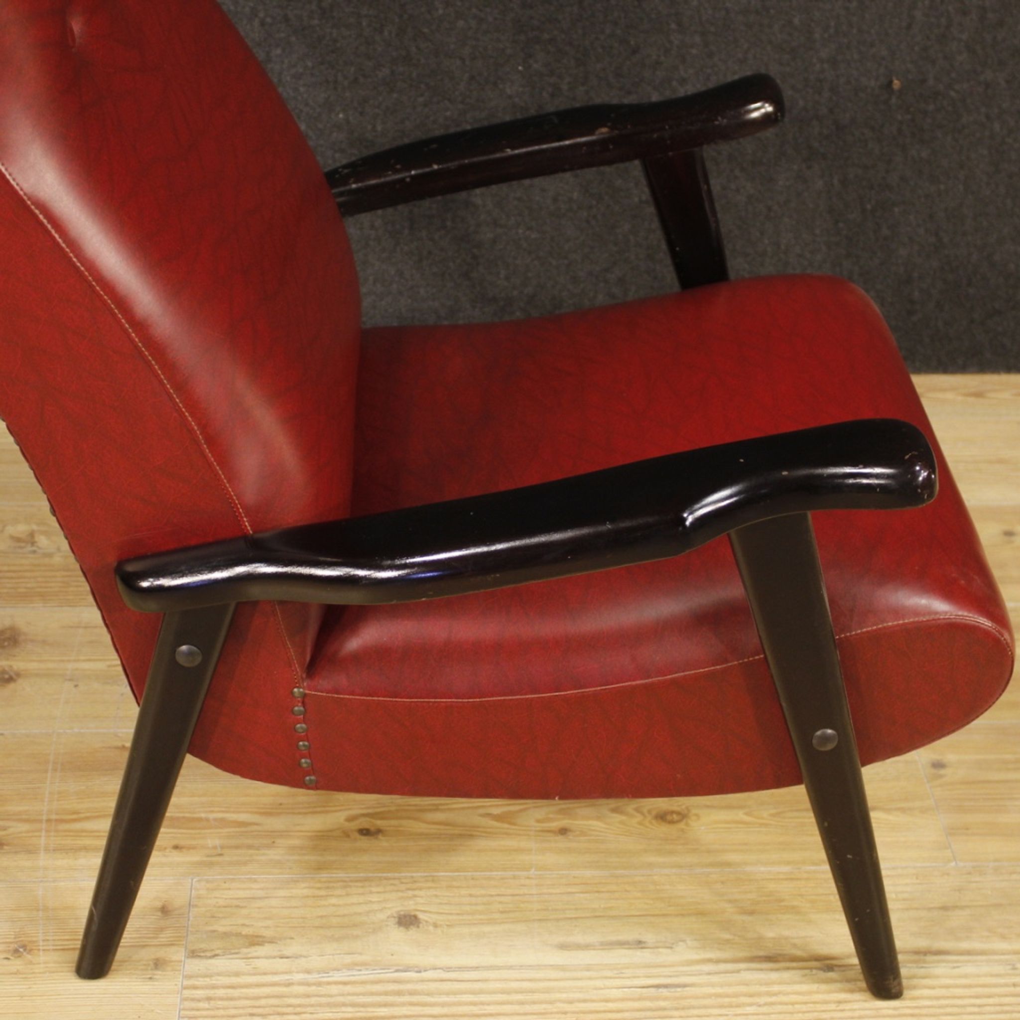 Italian design armchair in red faux leather from the 70s