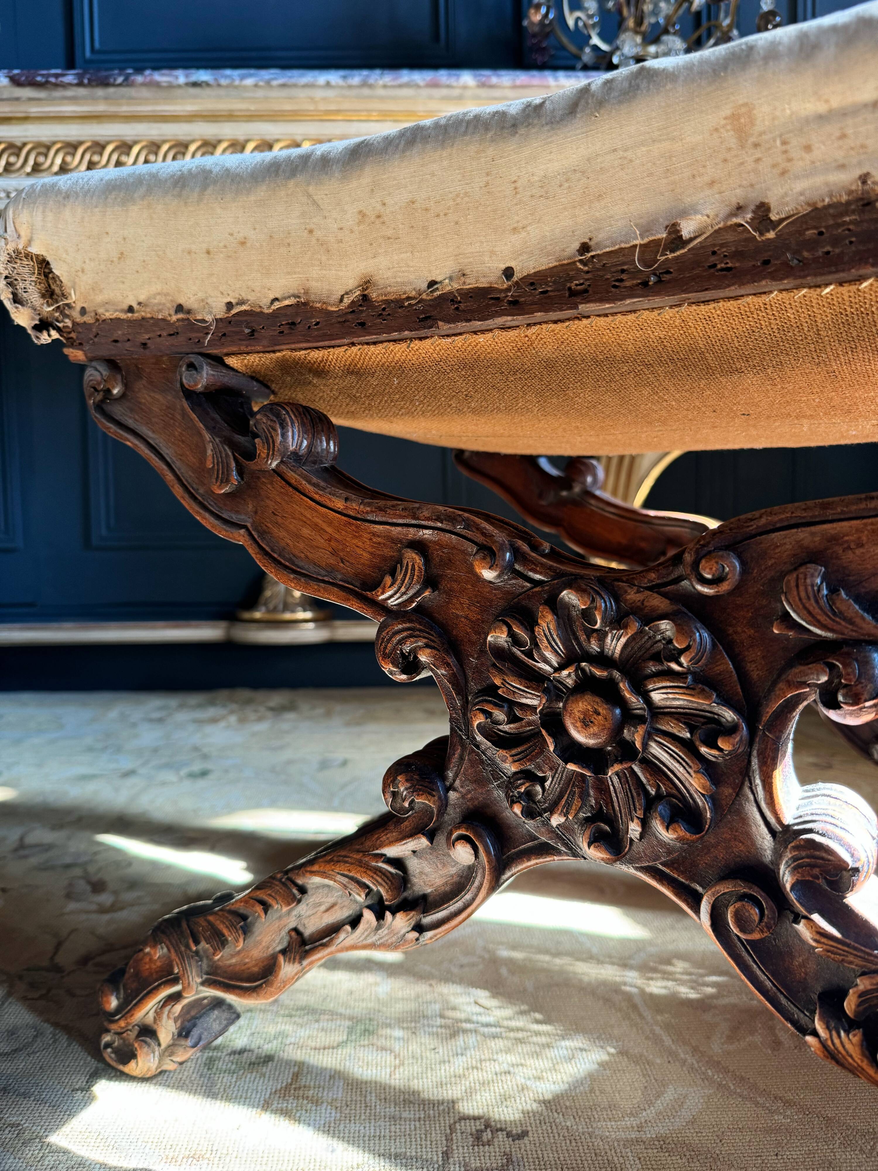 Pair of late 19th century Louis XV style carved wood curules
