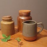 Trio of pottery & decorative stoneware pitcher - vintage