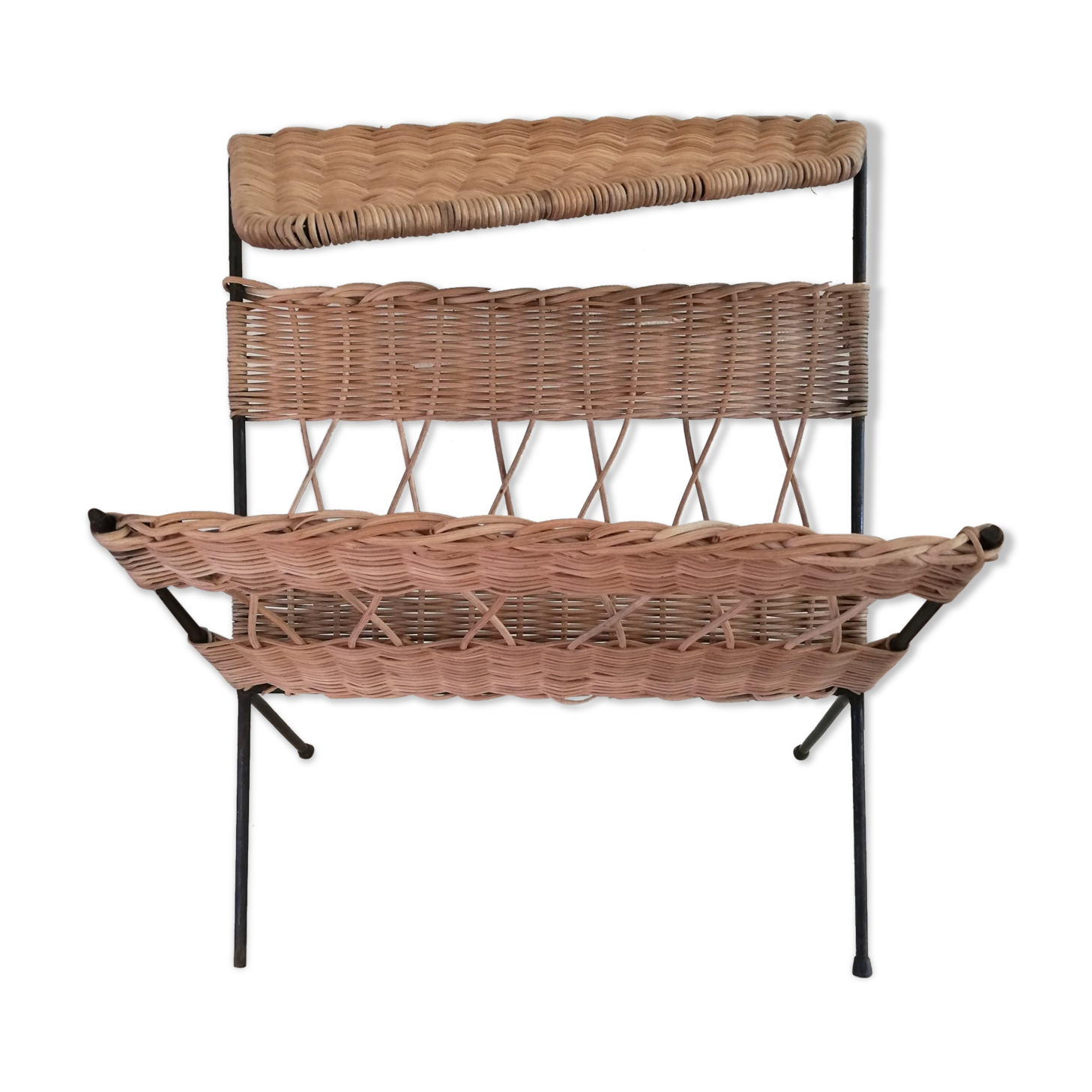 1950s Rattan Magazine Rack
