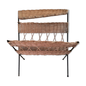 1950s Rattan Magazine Rack