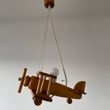 Vintage pine airplane pendant light
