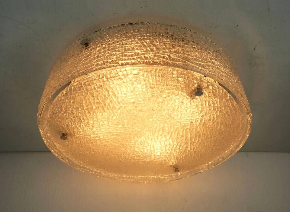large kaiser leuchten CEILING FIXTURE flush mount thick ice glass