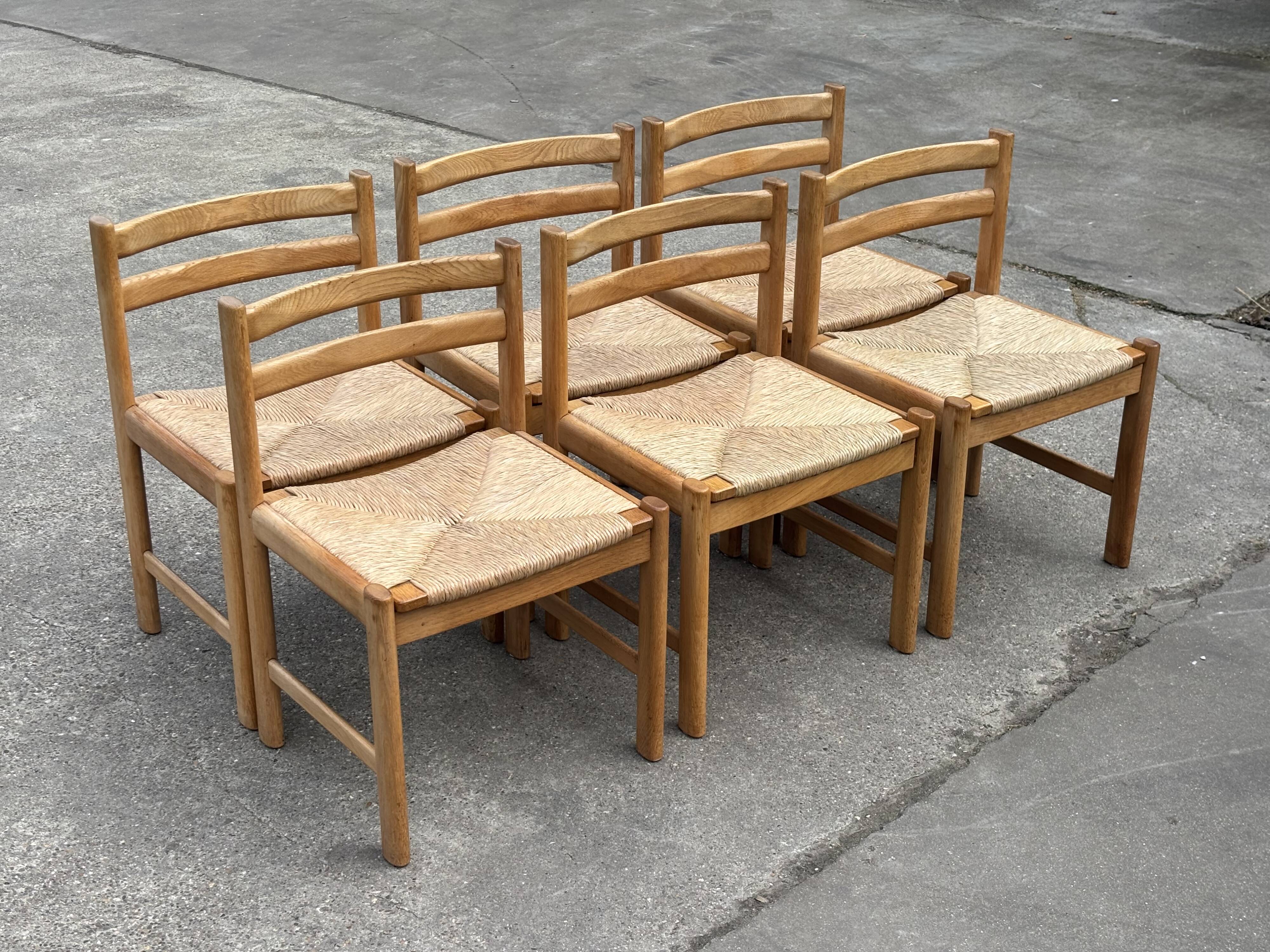 Vintage dining chairs set of 6 oak and rattan design minimalist design