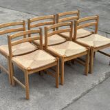 Vintage dining chairs set of 6 oak and rattan design minimalist design