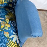 2-Seater Bench in Azure Blue Fabric – 1940s