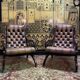 Pair of English Chesterfield leather armchairs