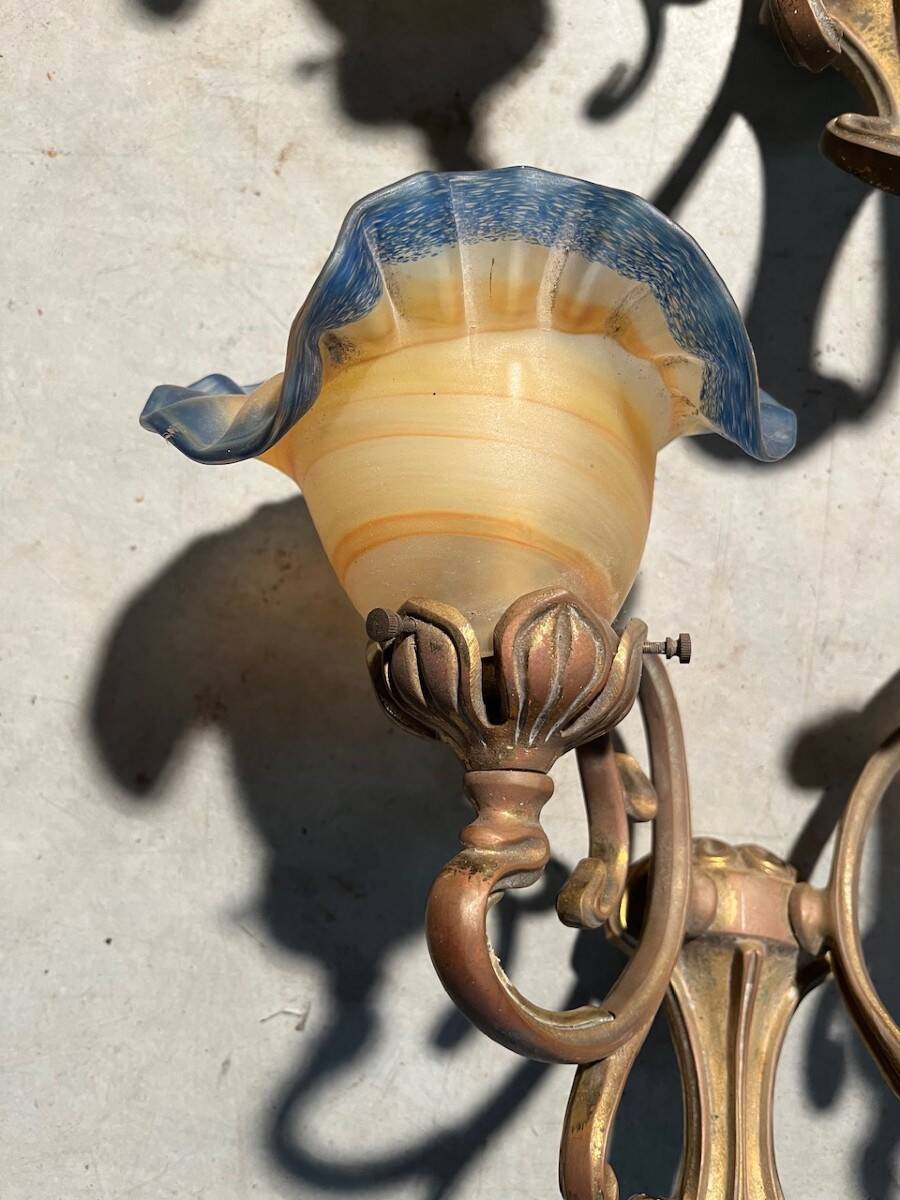 Pair of glass paste wall lights in Art Nouveau style signed Viamme.