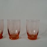 Set of 4 pink art deco water glasses from the 1930s