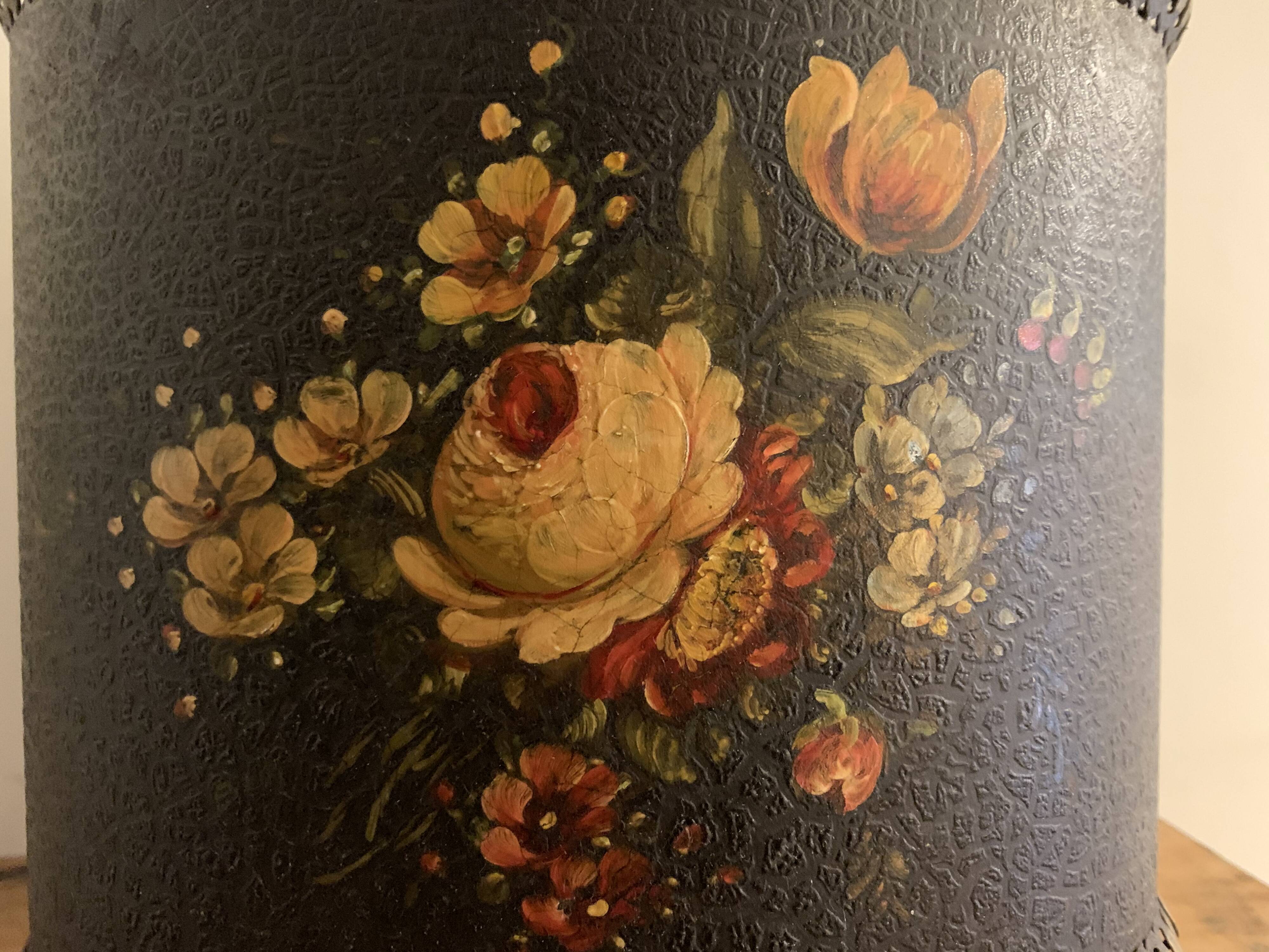 Napoleon III paper basket in leather imitation painted sheet metal