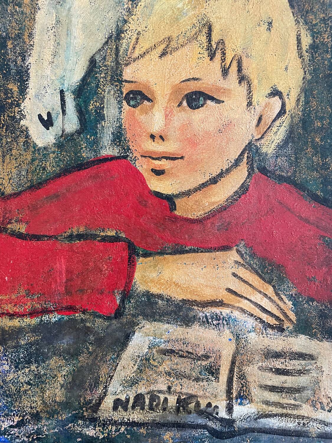 Painting, portrait of a child signed Nadi Ken