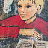 Painting, portrait of a child signed Nadi Ken