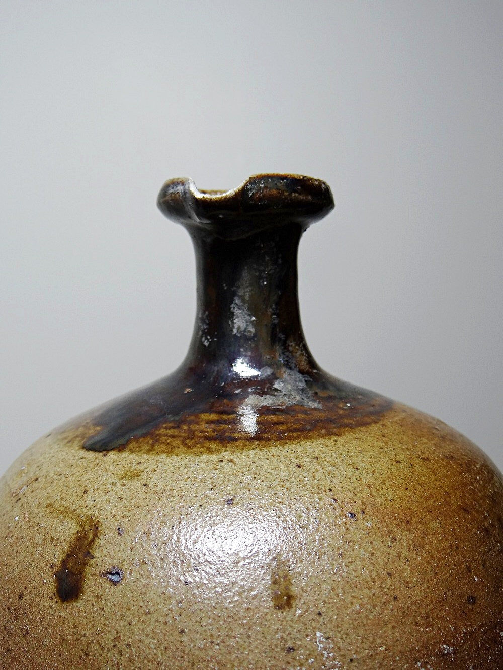 Ancient cruche from the 19th-20th century, artisanal glazed stoneware from Puisaye.