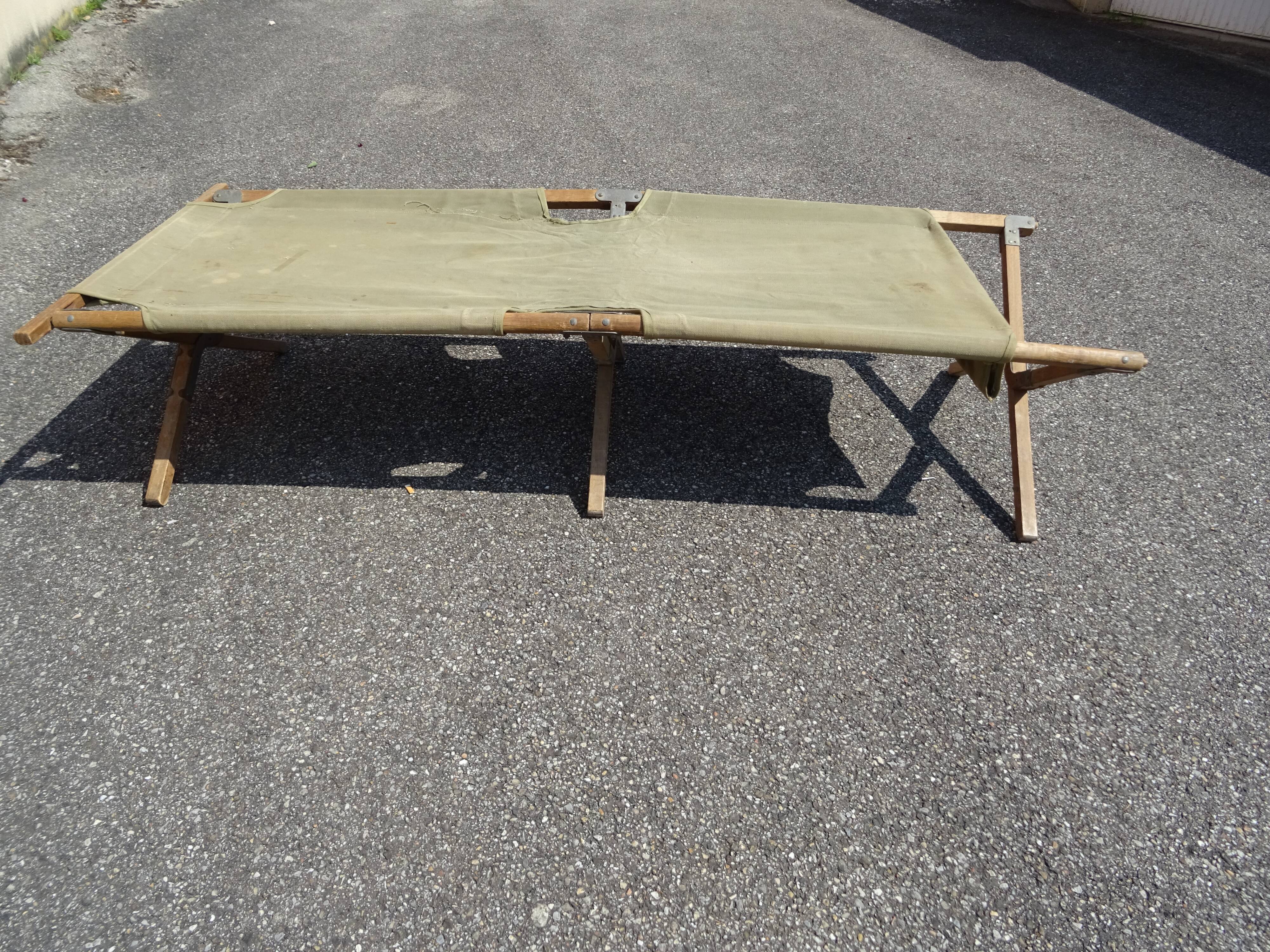 Khaki military camp bed
