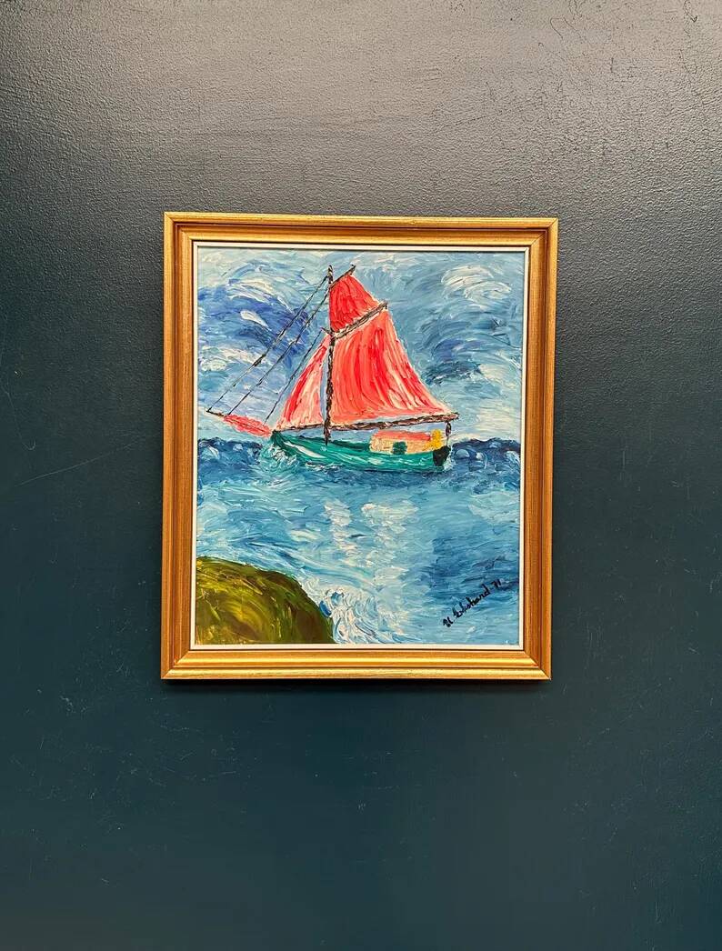 Original Swedish Oil on Panel – “Sailboat on the Water” by U. Ekshard – Signed – Dated 1971 – Vintage & Framed