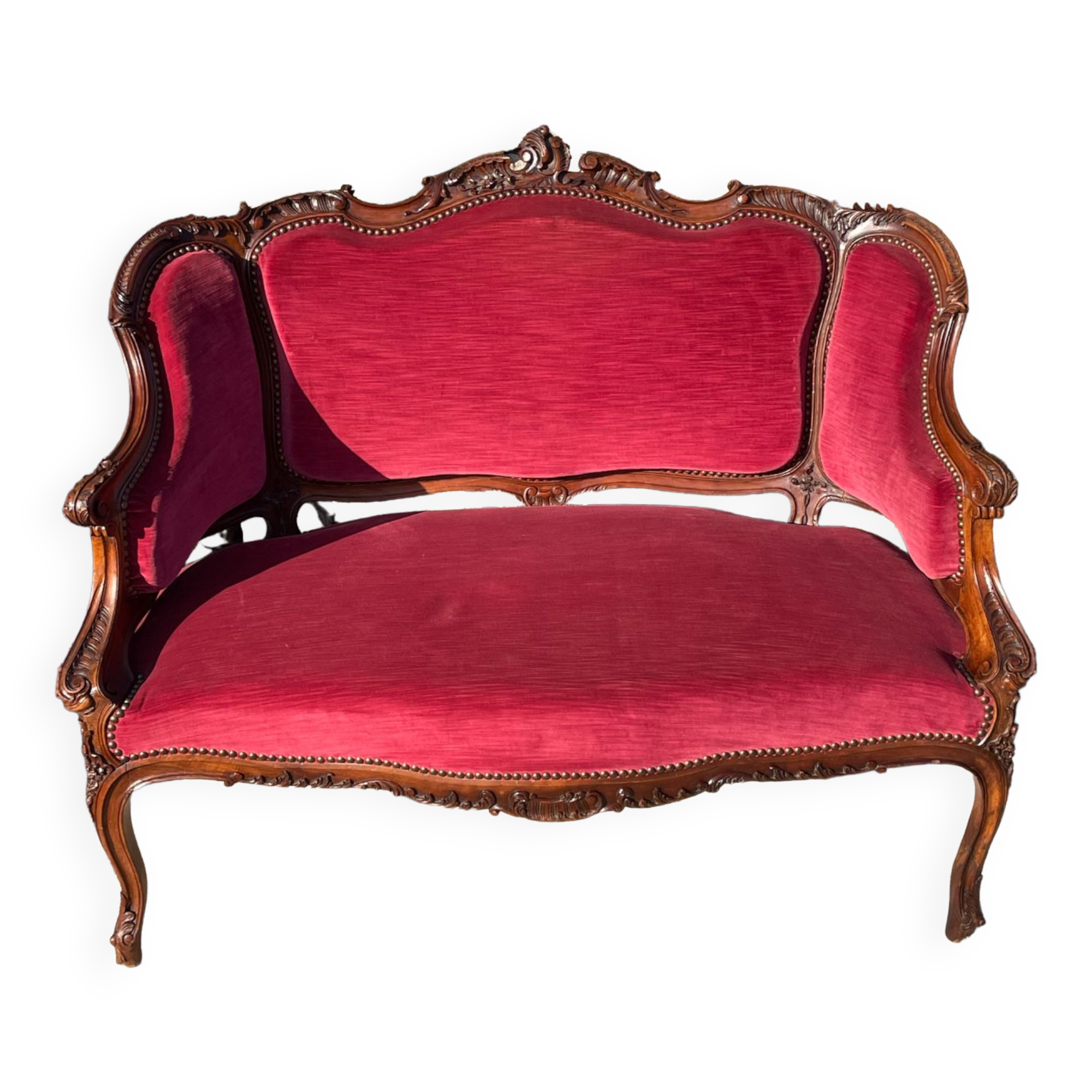 Louis XV style bench in Walnut, 19th century period