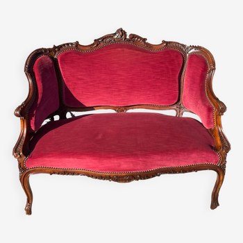 Banquette de style Louis XV en Noyer Époque XIX eme siècle