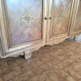 Buffet 2 corps en noyer vintage 1958 5 portes miroirs et vitrine