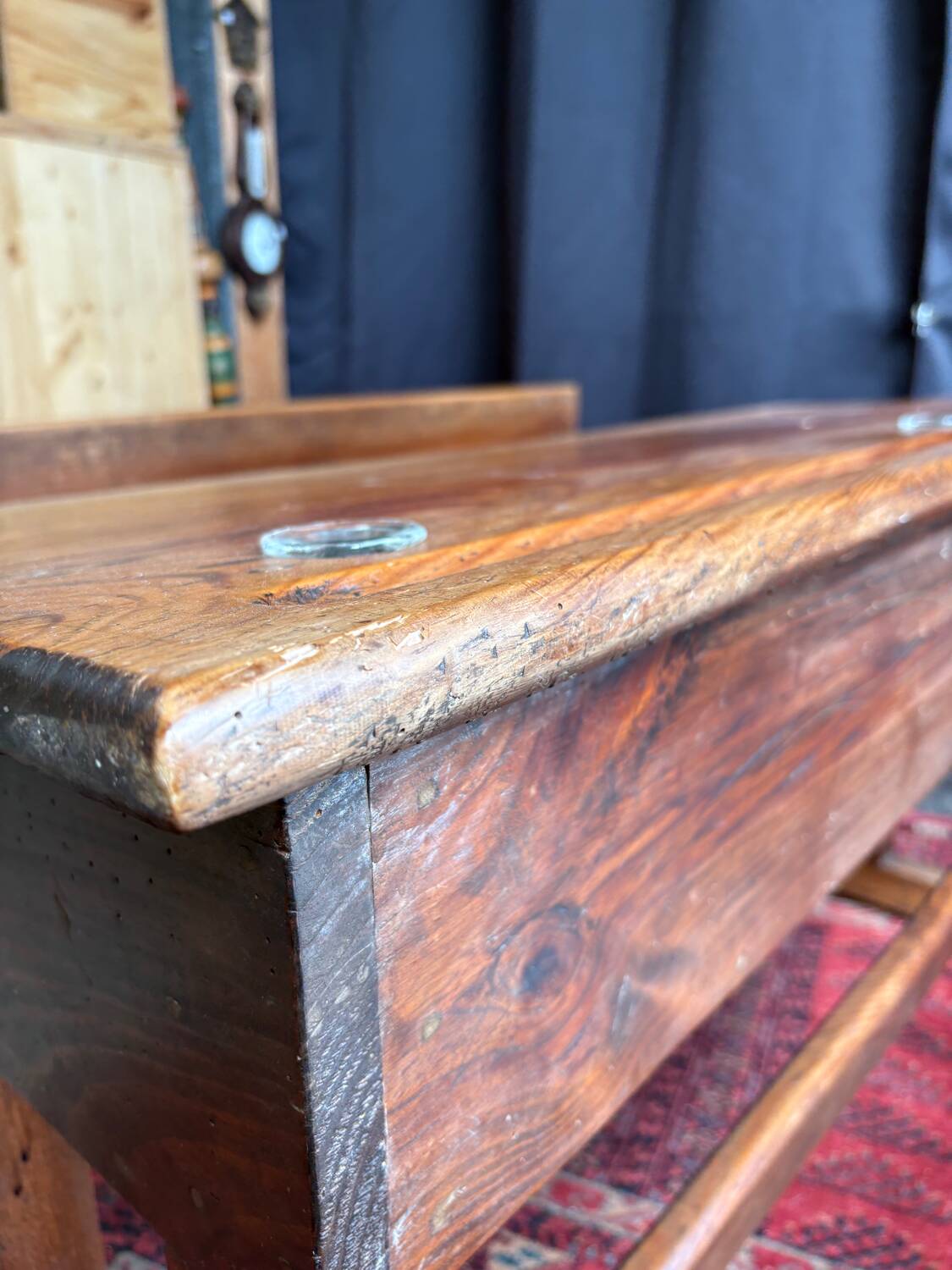 Wooden school desk with integrated bench, France, 1950s