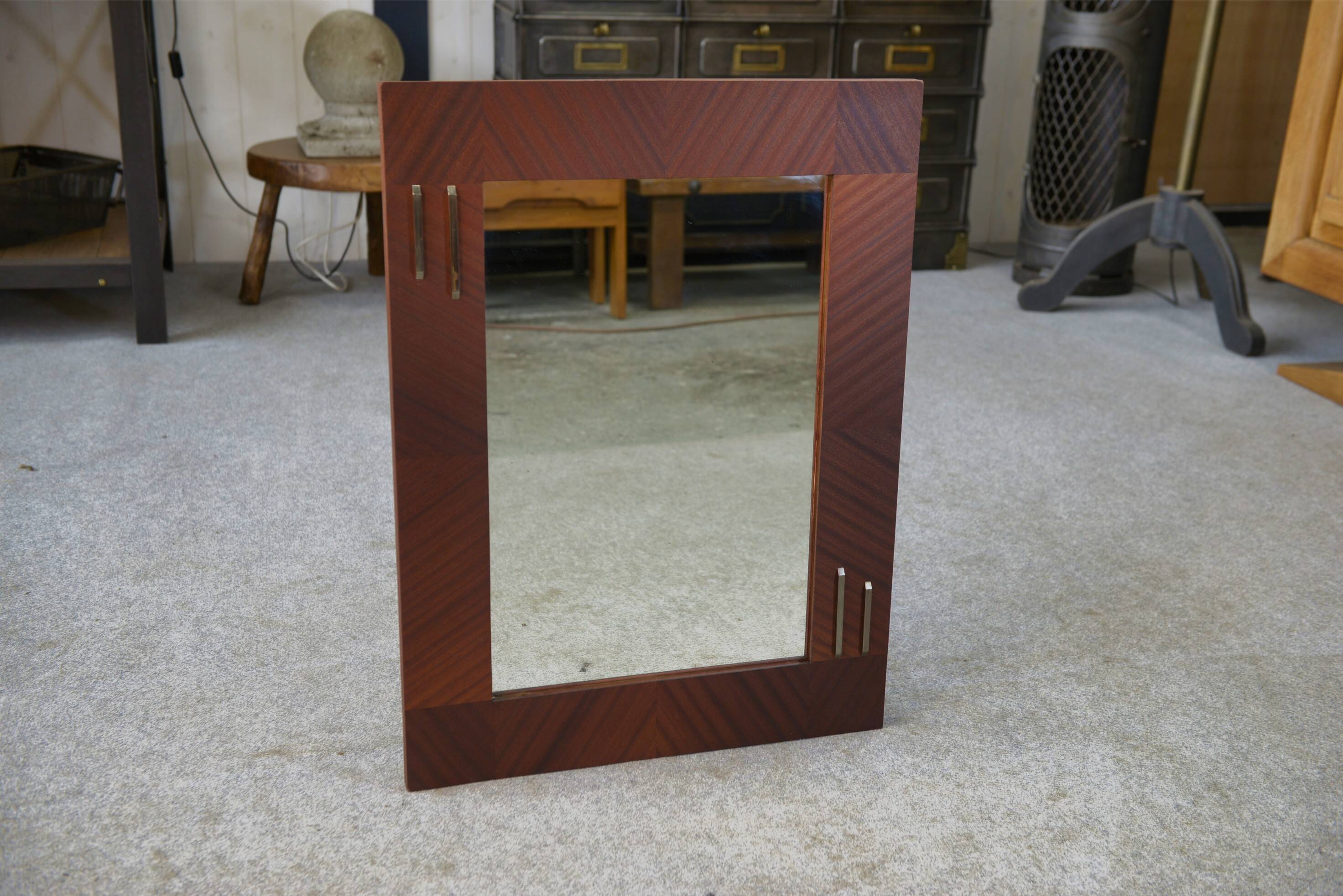 1950s modernist mahogany veneer mirror