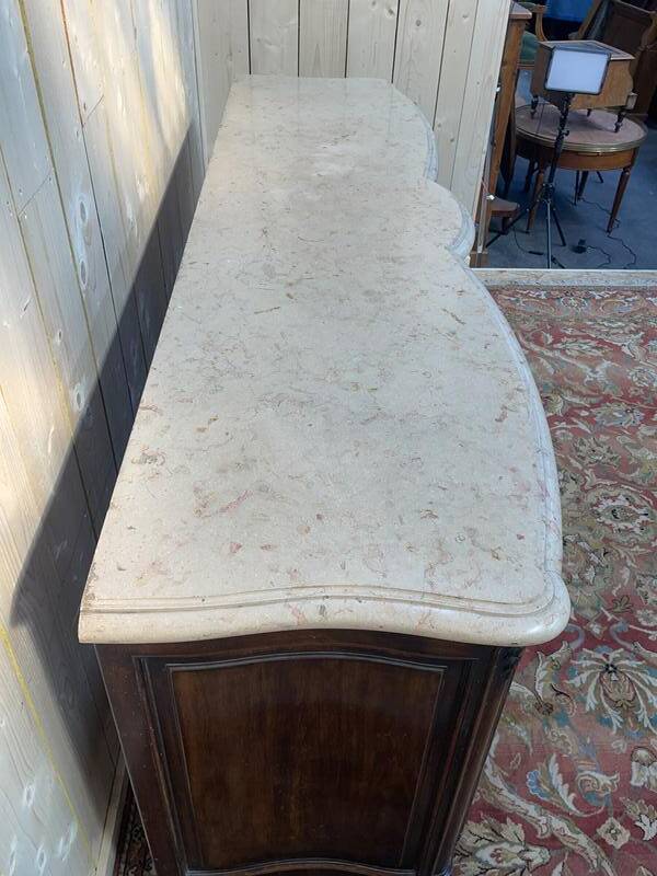 Enfilade en noyer de style Louis XV en noyer et marbre