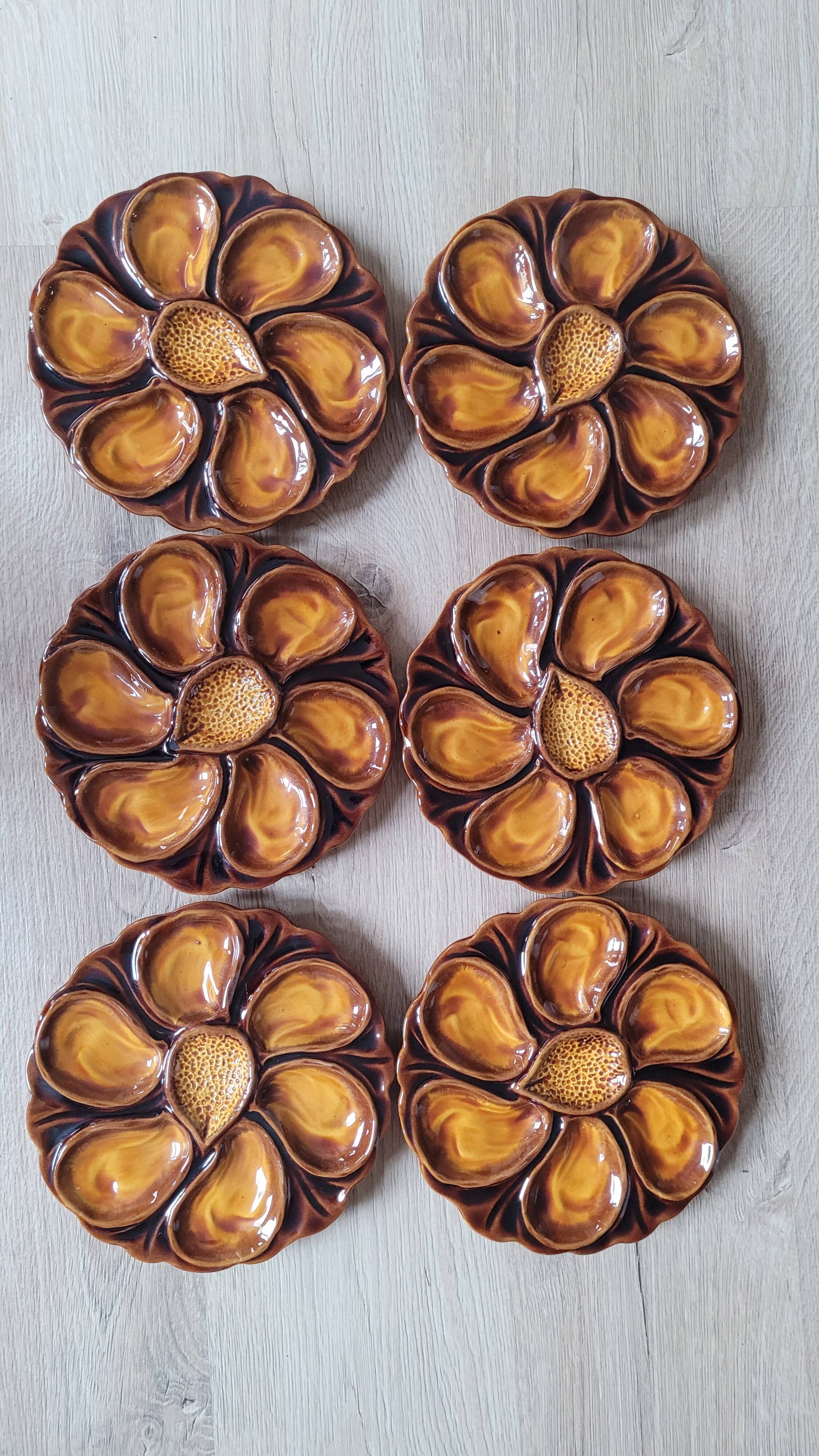 La Redoute x Selency set of 6 brown oyster plates