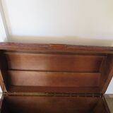 Vintage storage chest - curved - woven rattan - 1970s - mahogany colour