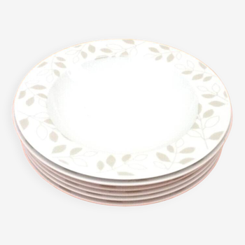 6 assiettes creuses en porcelaine blanche à décor de feuillage