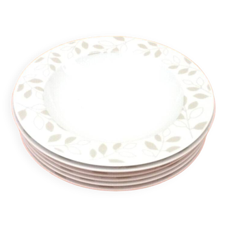 6 soup plates White porcelain decorated with foliage