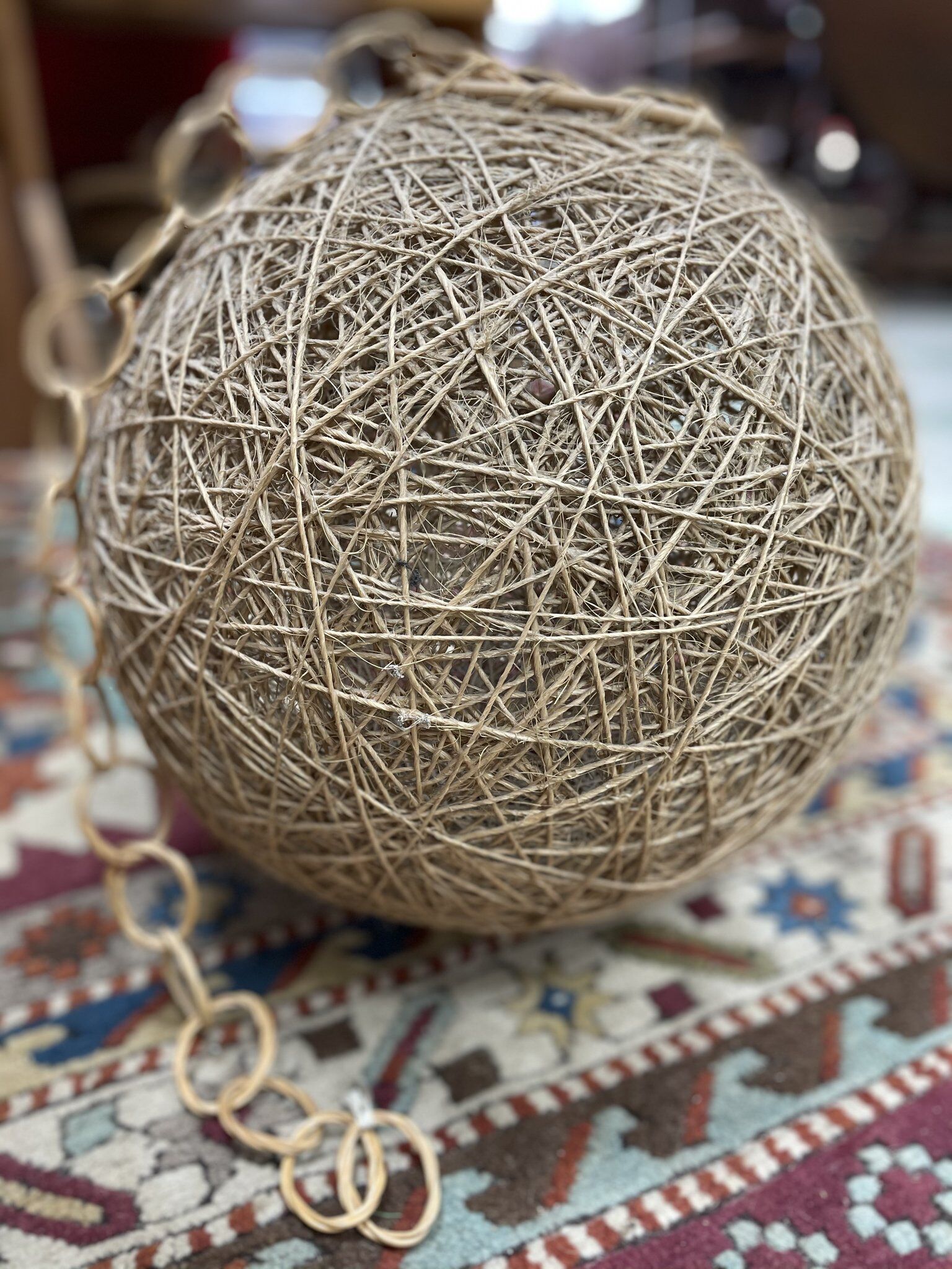 Suspension ball fixture vintage rattan-style twine