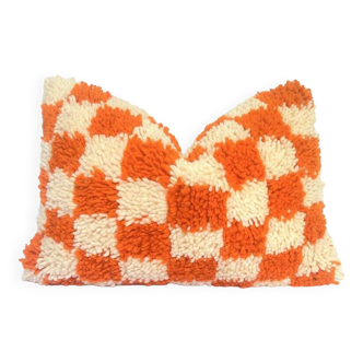 Orange Berber cushion for home decor Checkered pillow cover Moroccan cushion C