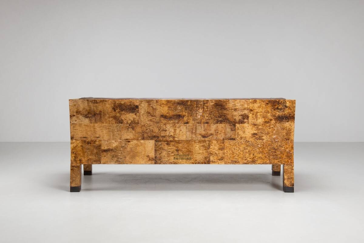 Werner Neumann sculptural birchwood sofa in birch bark and leather, The Netherlands