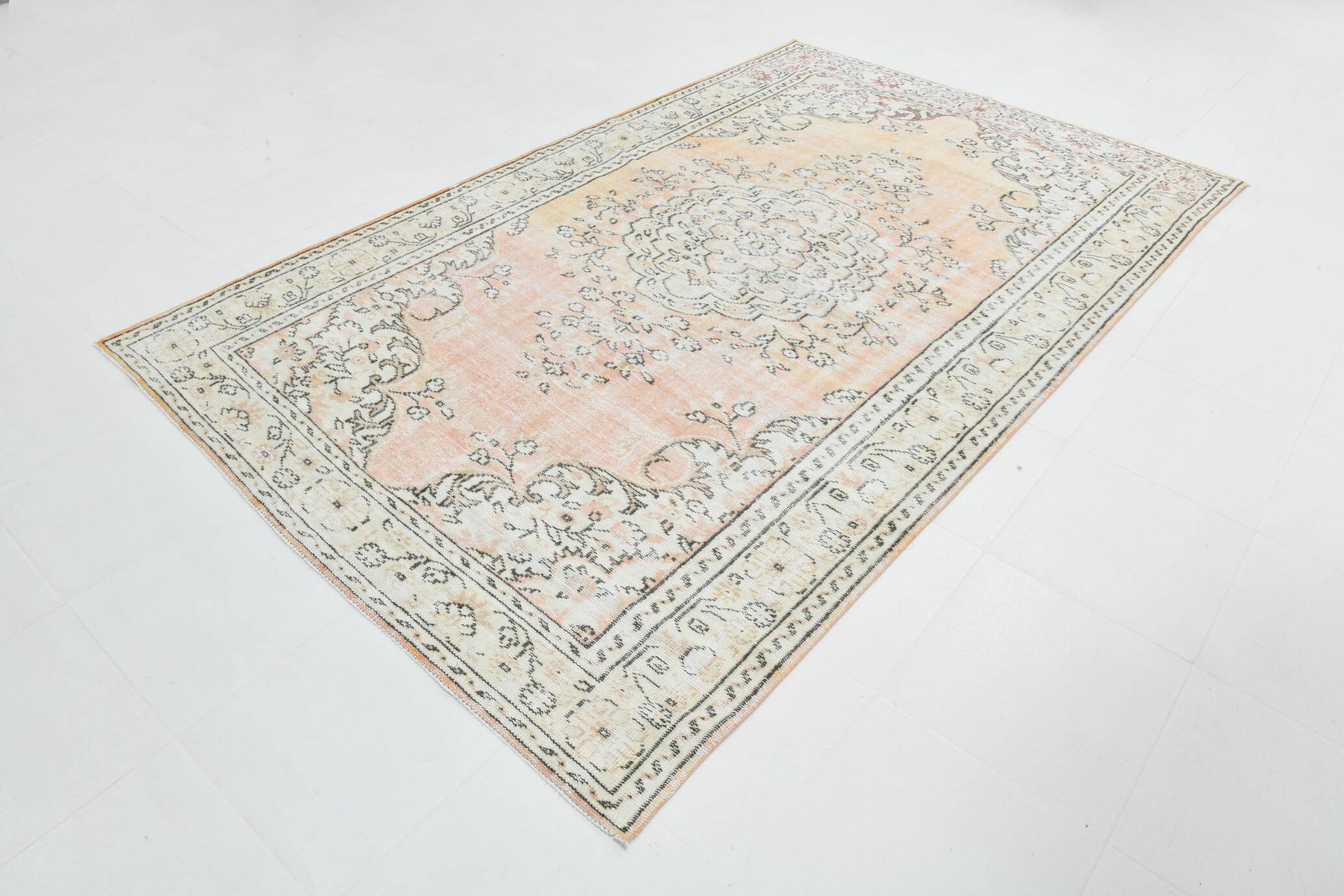 6x9 Turkish Apricot Oriental Vintage Rug, 180x289Cm