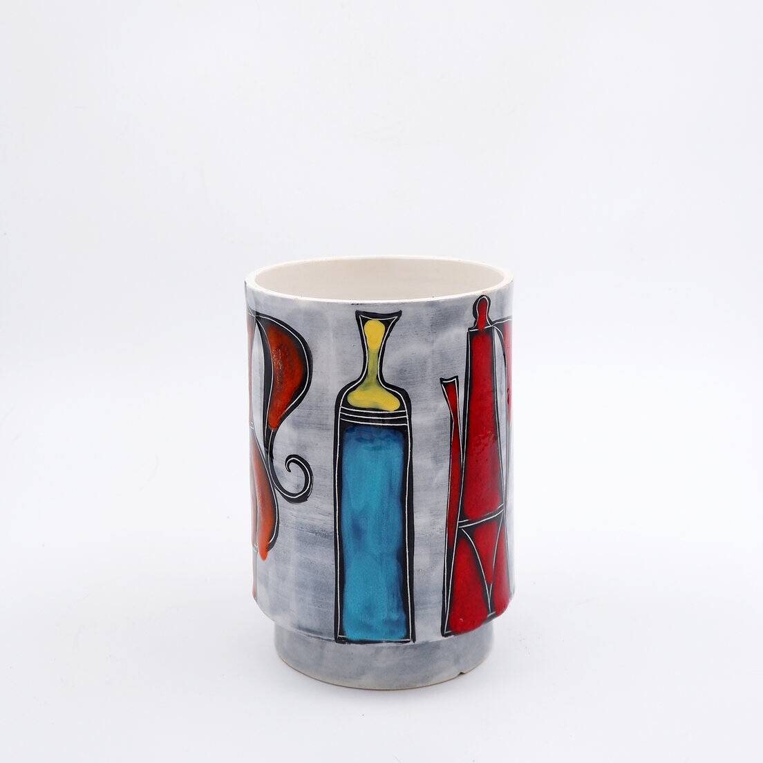 Italian round vase with bottle and floral motifs - 1950s/1960s