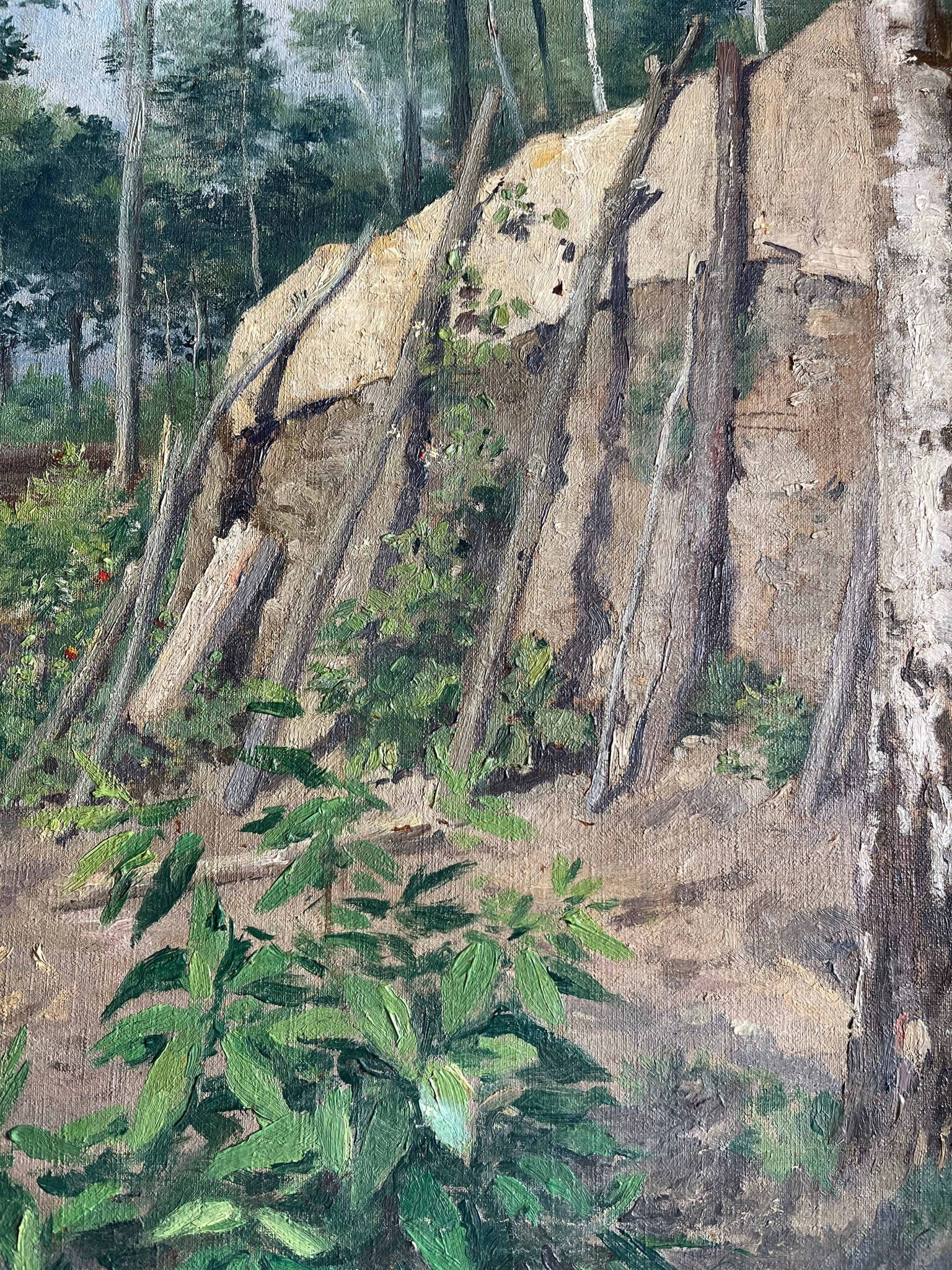 Tableau hst "forest with cabin" lumberjack forestry early 20th century