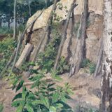 Tableau hst "forêt avec cabane" bucheron sylviculture début xx°