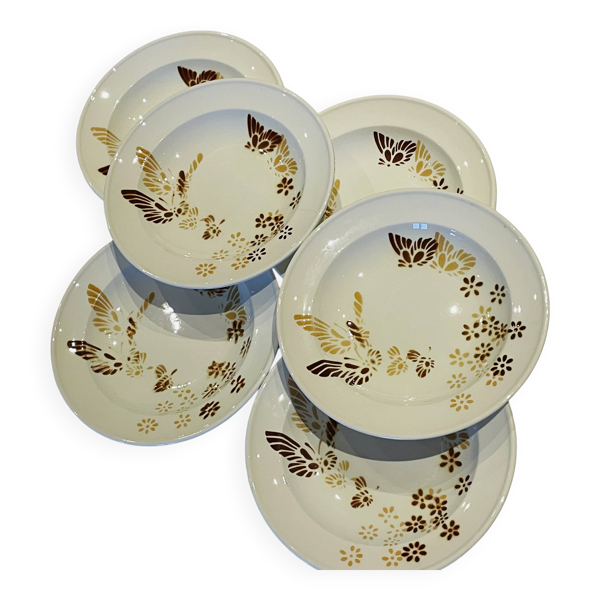 6 assiettes creuses Sarreguemines Papillon