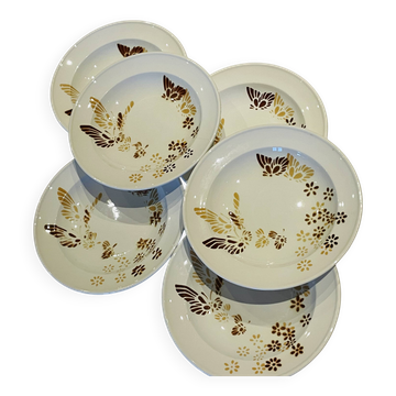 6 assiettes creuses Sarreguemines Papillon
