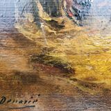 Vintage oil, "Le Poulailler" by P.Denarié, 19th