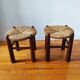 Brutalist wooden and straw stools - France 1950