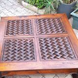 Pier imported 1980s exotic solid carved wood square coffee table