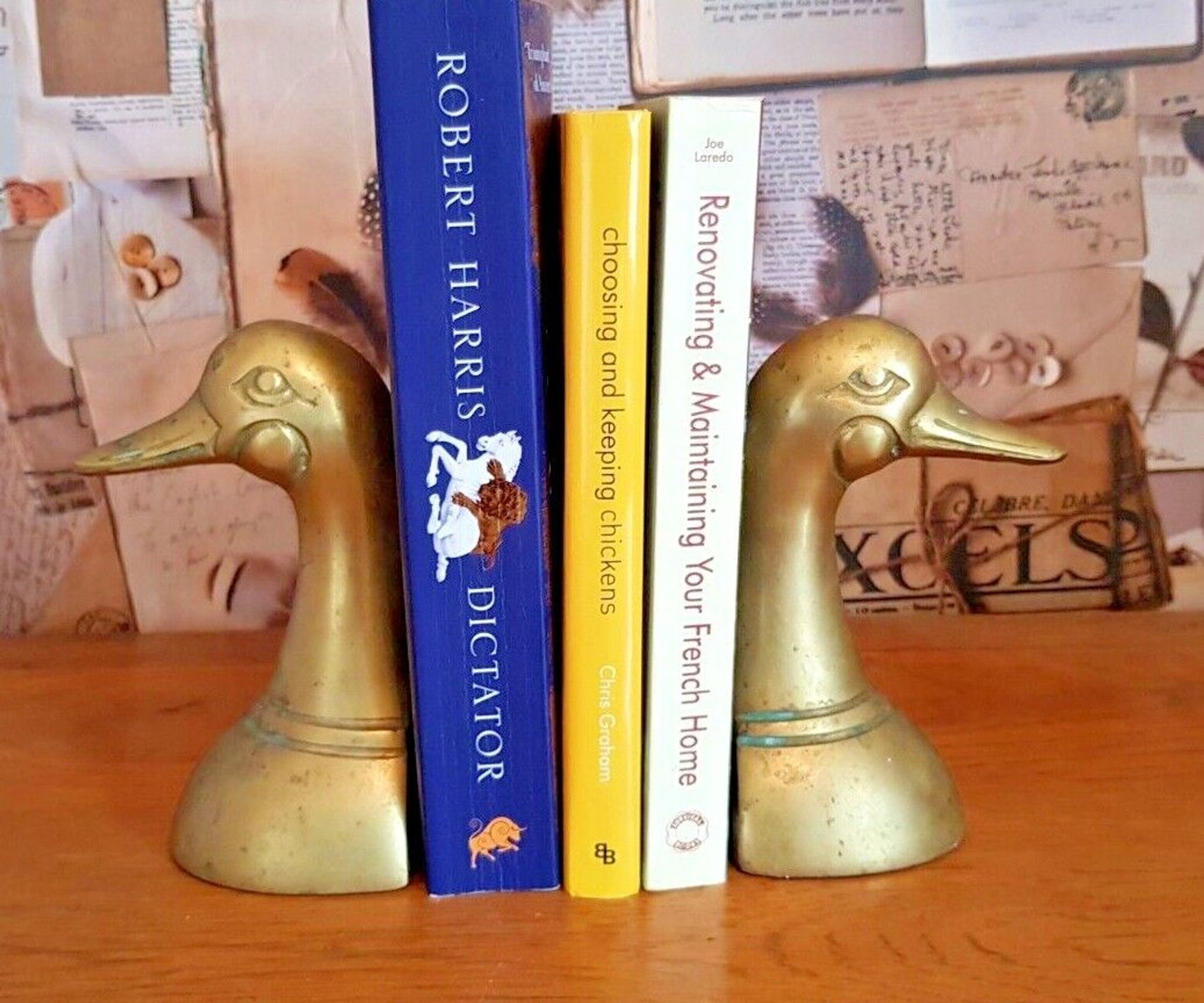Delightful Pair of Vintage French Heavy Ornamental Brass Duck Bookends  3617