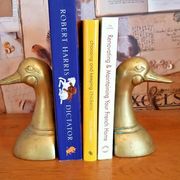 Delightful Pair of Vintage French Heavy Ornamental Brass Duck Bookends  3617