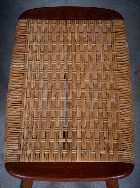 Teak and Woven Stools, Denmark, 1960s, Set of 2