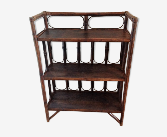 Etagere sur pieds trois niveaux en rotin / vintage années 60-70