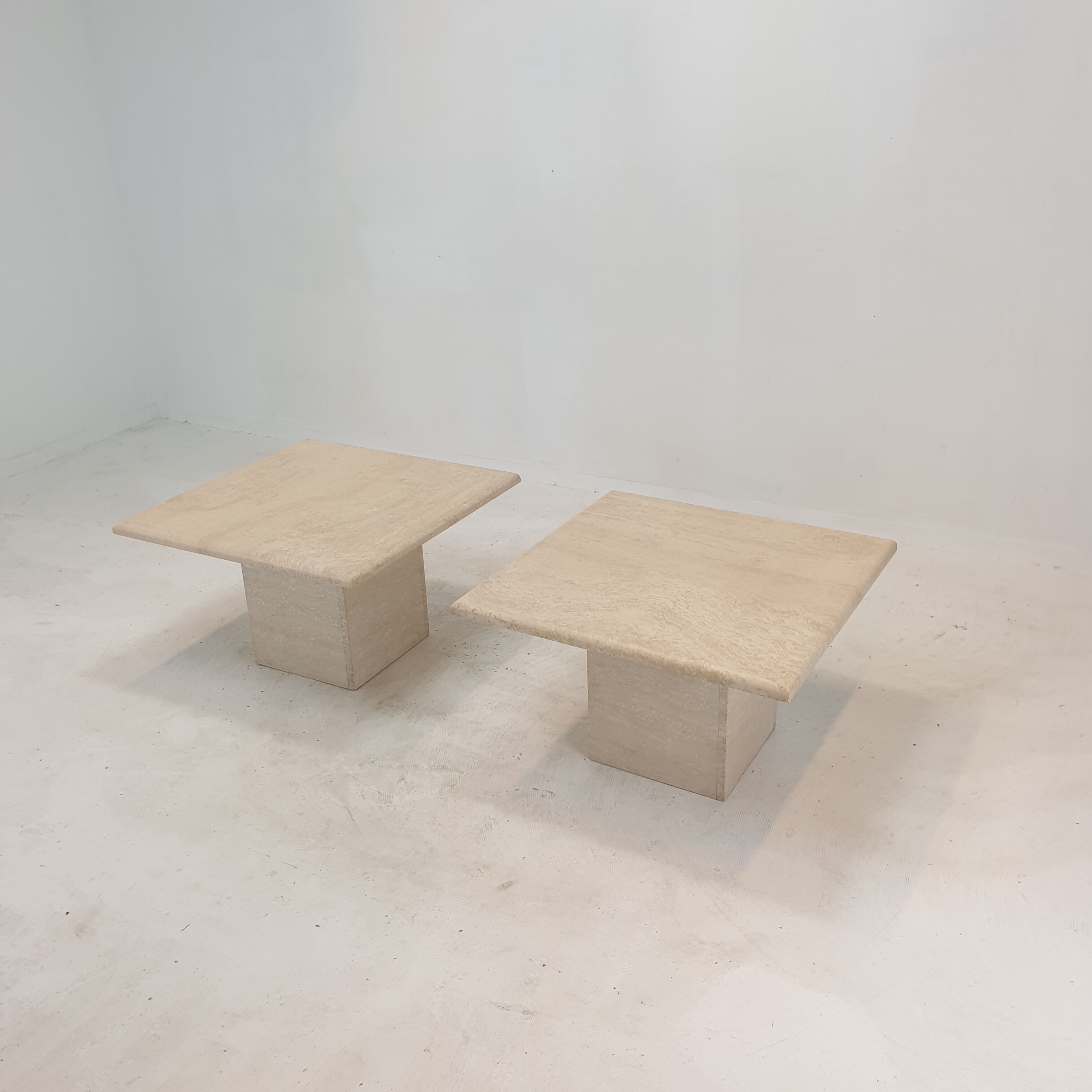 Set of 2 Italian Travertine Coffee or Side Tables, 1980s