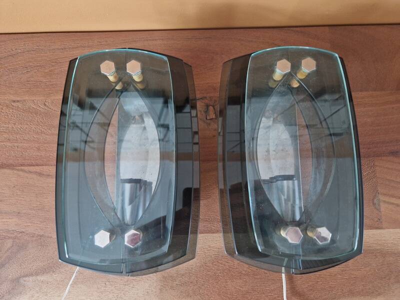 Pair of smoked glass wall lights - Veca editions, Fontana Arte - Design 1970
