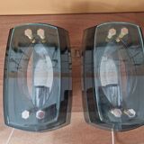 Pair of smoked glass wall lights - Veca editions, Fontana Arte - Design 1970