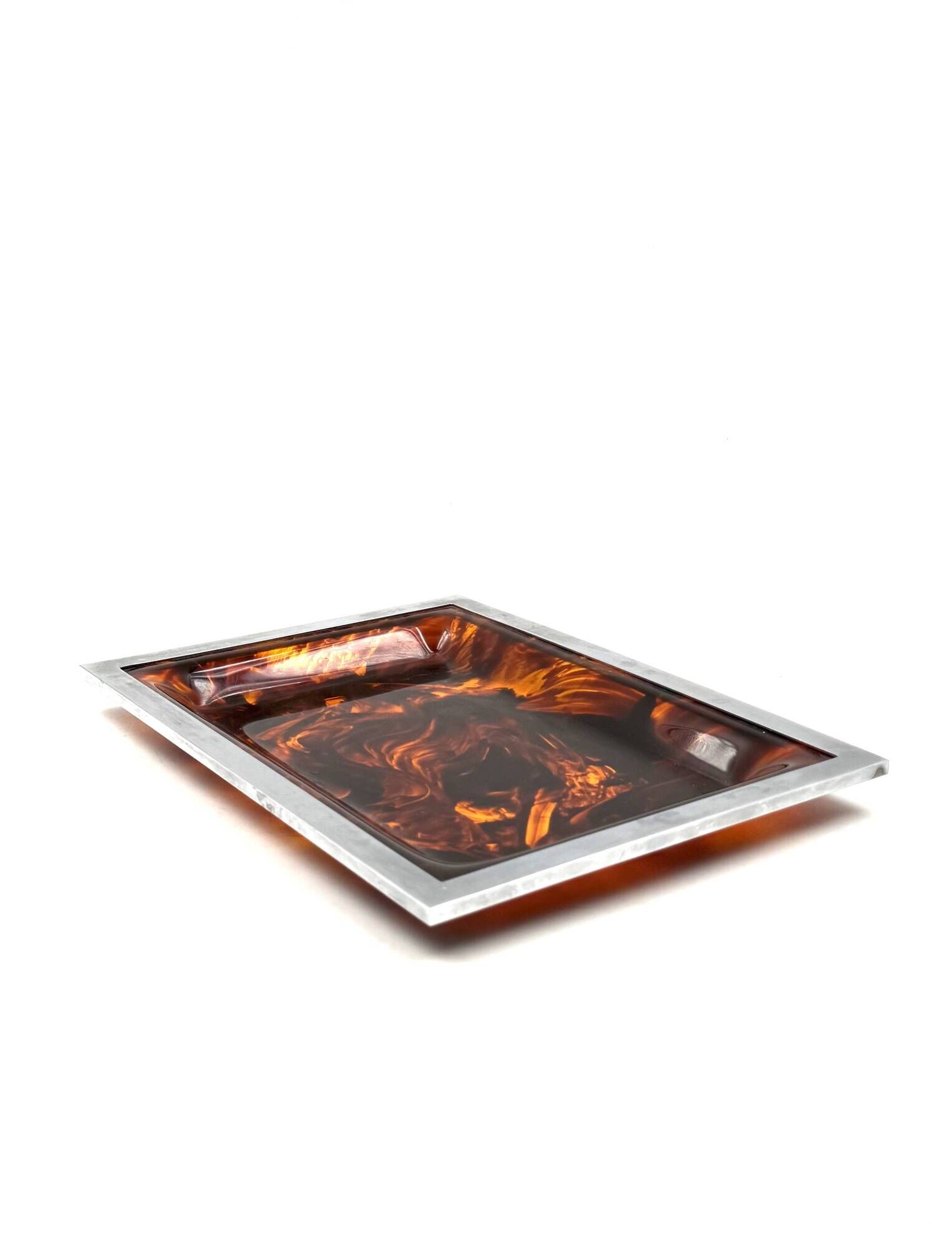 Brass and tortoiseshell lucite tray, Italy 1970s