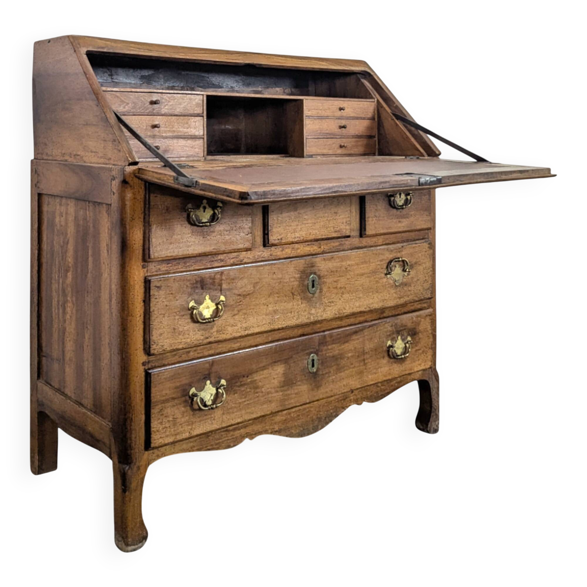 Bureau à pente du XVIIIème en noyer massif à tiroir secret